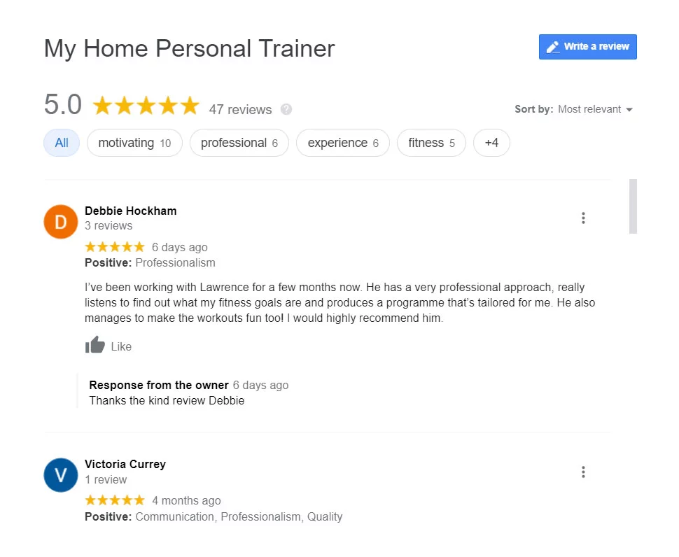 My Home Personal Trainer London reviews